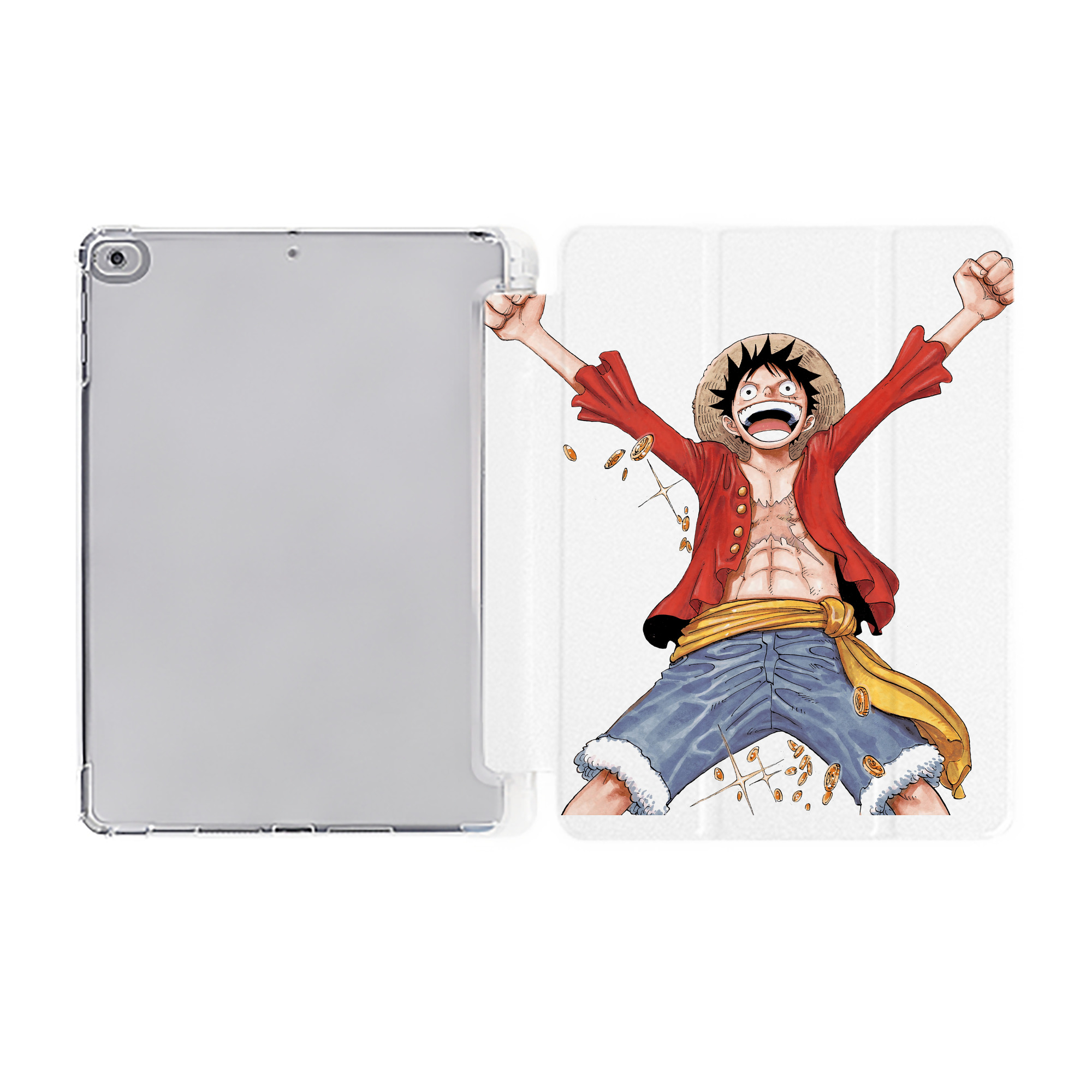 （画像用） ワンピース モンキー・D・ルフィ ONE PIECE Monkey D. Luffy IPad ケース ペン収納付き 三つ折りスタンド PUレザー×シリコン 対応機種9.5/10.5/10.9インチ